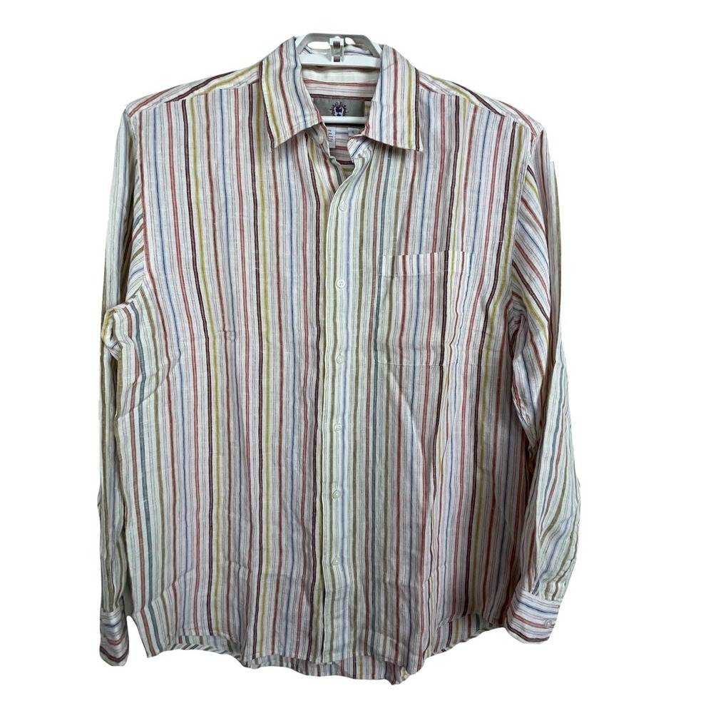 The Territory Ahead‎ Linen Striped Button Up Shirt Men L Coastal Casual L/S